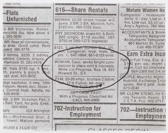 Photograph of want ad.