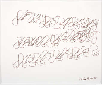 Three bands of connected repeating shapes.