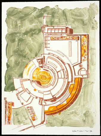 A floor plan rendering of the Getty, Los Angeles.