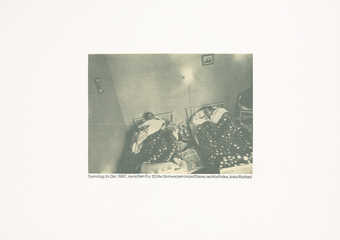 A black and white image of Sigmar Polke and Gerhard Richter each in a twin bed. In black text...