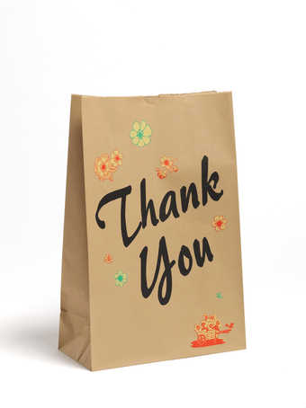 A five color three dimensional lithograph.  A print resembling a brown paper grocery bag.