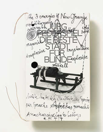 Book by Jürg Federspiel, book cover with handwritten artwork by Beuys, copper wire, stamped. The...