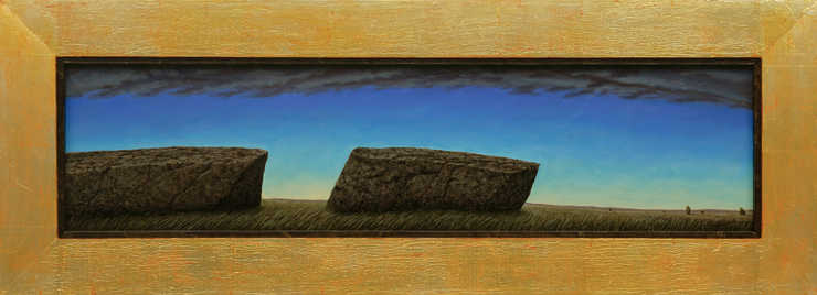 two large stones, horizon in distance