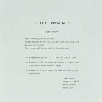 Black print on green watermark lined paper. An instruction sheet/invitation to participate in the...