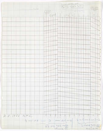 A drawing of a geometric grid pattern on graph paper.