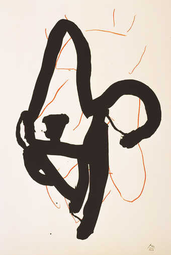 A lithograph from two aluminum plates printed in sanguine and black.