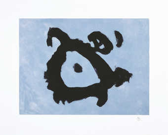 An aquatint form on copper plate printed in blue; carborundum line plate(copper) printed in black