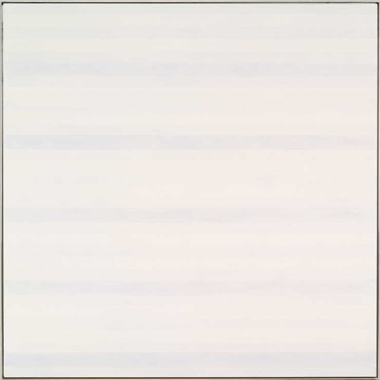 An image composed of alternating horizontal bands of white and pale blue.