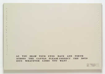 text at bottom, dots at left and right edges