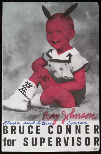 An image of Bruce Conner as a child on a campaign poster for Supervisor.  Johnson added a design...