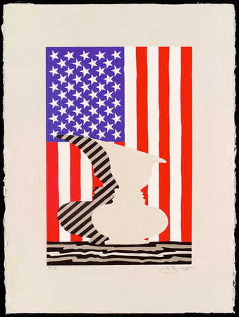 An image of a double face vase in front of an American Flag.  A larger version of 2001.198