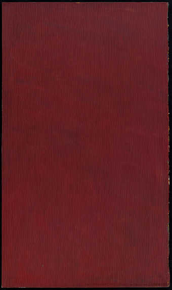 red background with vertical pencil lines