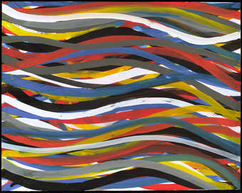 wavy colorful bands running vertically and overlapping