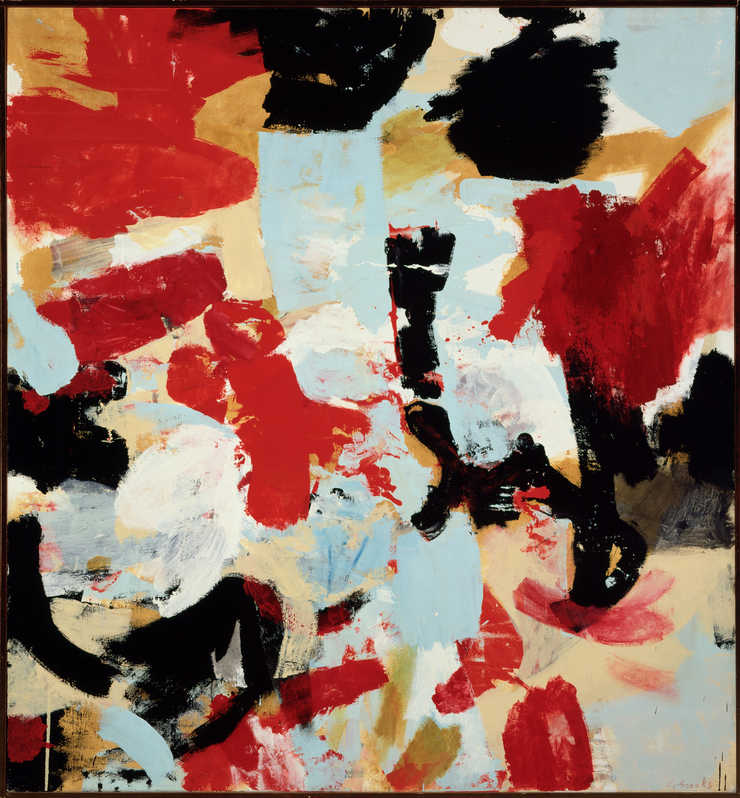 random splotches of various shapes and sizes of color over the entire canvas