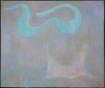 two biomorphic shapes on a glowing field