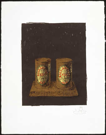 Image of two Ballantine Cans against a black field