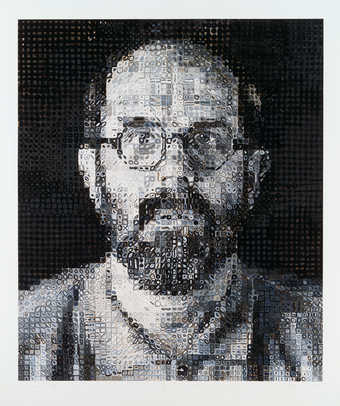 A self portrait, done in a grid pattern.  An eighty color screenprint
