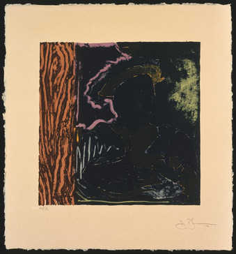 A sillohueted image of a seated man wearing a hat.  On right, top to bottom, an image of wood...