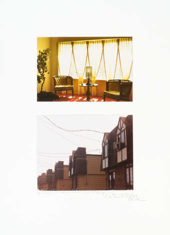 two color photographs mounted to board