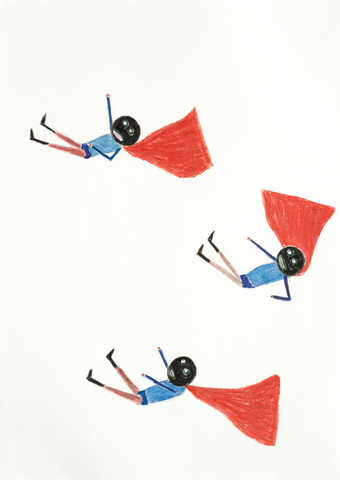 an image of three falling caped figures