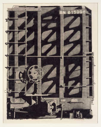 a detail of the side of a train car