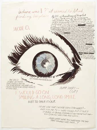 an image of an eye with the text "Where was I" across top and lots of other text