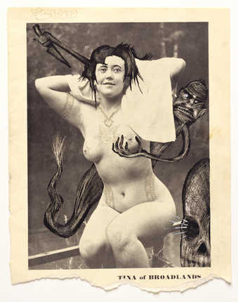 Vintage pornography onto to which the artist has drawn.