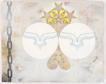 An image of a chain and two circles with repeated patterns.