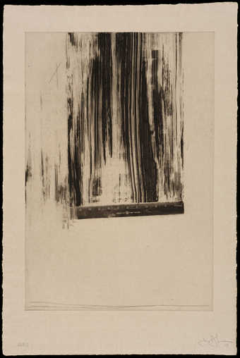 An image of a one foot ruler that has been scraped across the plate.  Printed in black on oatmeal...