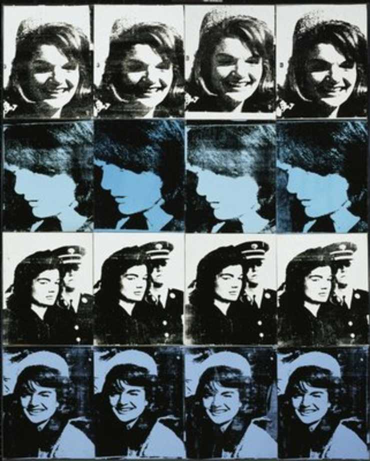 4 different poses of Jackie repeated four times secured together in four rows.  Source image...