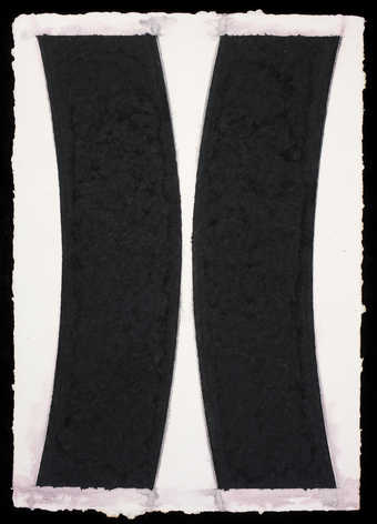 Proof.  An image of two bent blue vertical rectangles. Finished print #1984.1012