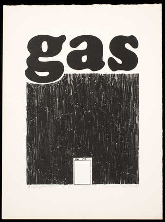 The word "gas" above a black square, with an image of a metal gas can bottom center.