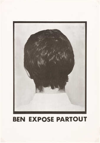 Printed offset black on white paper.  An image of the back of Vautier's head.