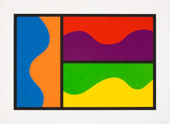 Varnished screenprints printed in seven colors from 17 passes.