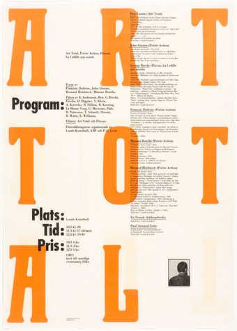 Orange and black printing on white translucent paper. First version of a poster for performace...