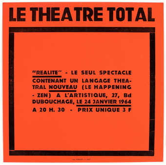 Black letterpress on red paper. Poster for an event in Nice, Jan. 24, 1964.