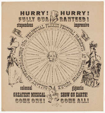 Offset black on heavy beige paper/thin non-corrogated cardboard; a poster for events at the...