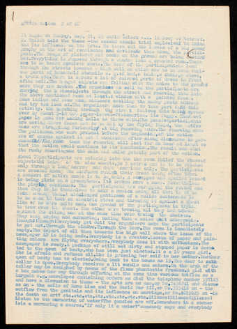 2 pages; blue print on white paper; stapled UL; folded.  Description of an event that took place...