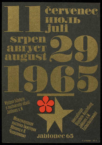 Two-sided exhibition announcement, text in Czech, for exhibition July 11-August 29, in...