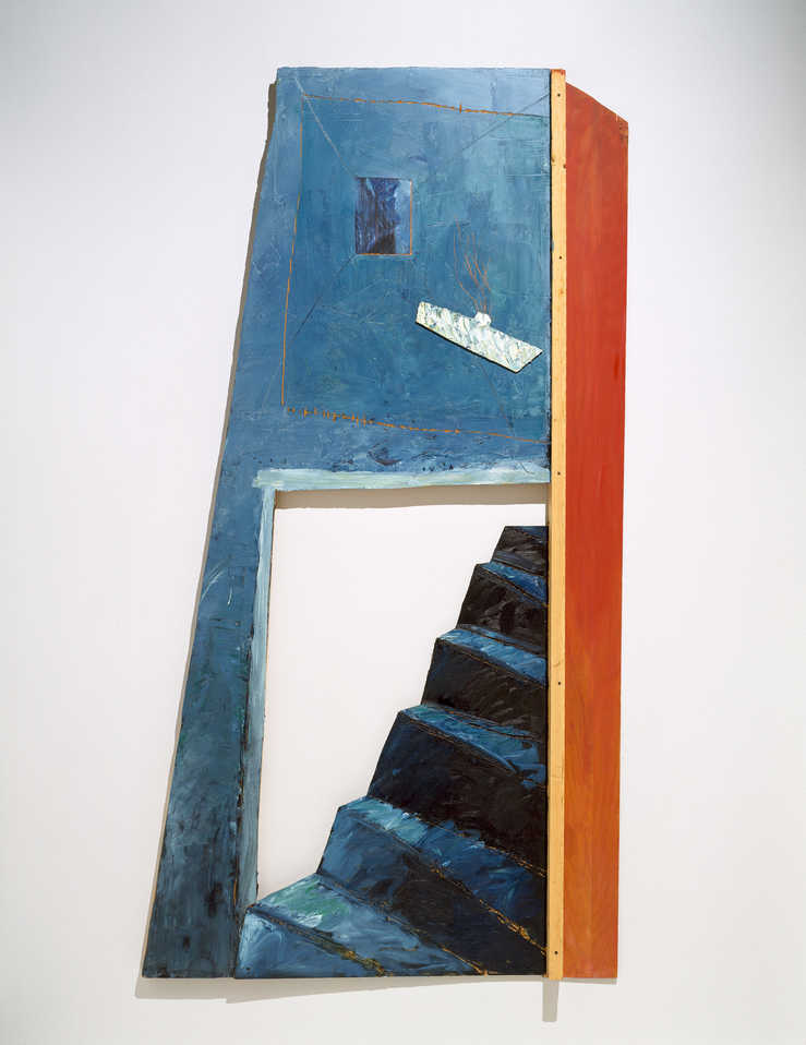 dimensional wood piece with steps leading to underwater submarine.