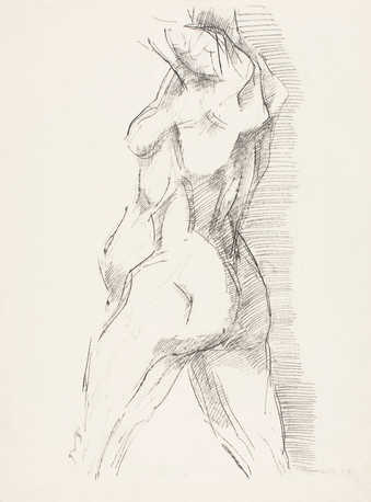 pencil on buff paper with study in pencil on reverse