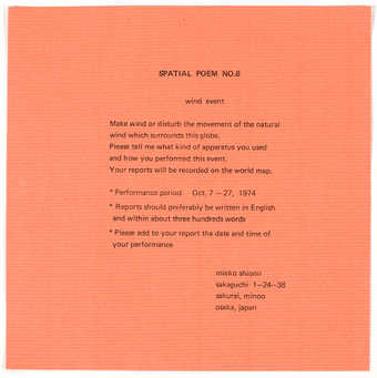 Black print on red watermark lined paper. An instruction sheet/invitation to participate in the...