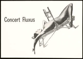 Black print on white paper, printed two sides.  An invitation/announcement to Concert Fluxus,...