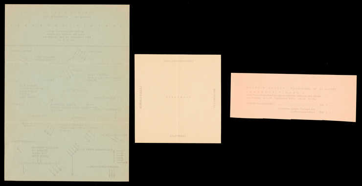 Three sheets related to Juxtapositionen I, a performance and exhibition at Galerie Aachen, Sept....