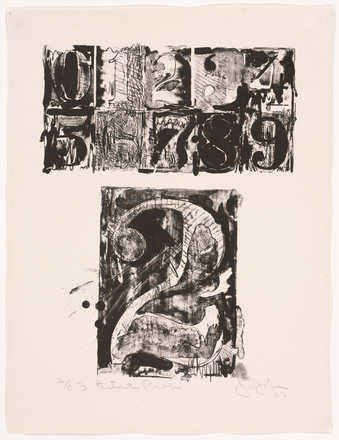 Each print has the numbers 0-9 printed, in two rows, across the top in black,   with one number...