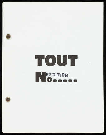 A paperback booklet with pages held together by fasteners.  The text is in French. Cover stamped...