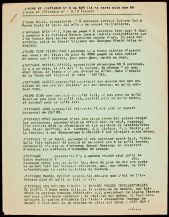 Black print on paper of different colors; stapled upper left; text is in French.  5 page...