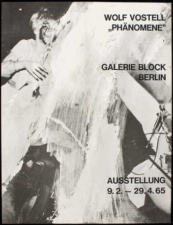 Black print on white paper; print for a de-coll/age happening at Galerie René Block, Berlin,...