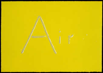 The word air spelled using liquid letters on a chartreuse background.